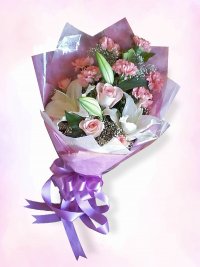 ช่อกุหลาบสีชมพู ลิลลี่ขาว
