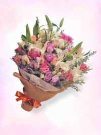 ช่อดอกไม้ขนาดใหญ่ โทนชมพูม่วง