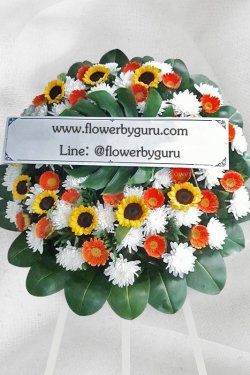 พวงหรีดดอกไม้โทนขาวเหลืองส้ม