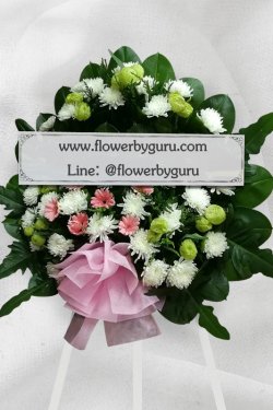 พวงหรีดขาวเขียวชมพู