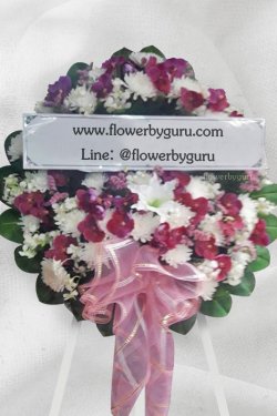 พวงหรีดดอกไม้ โทนขาวม่วงชมพู