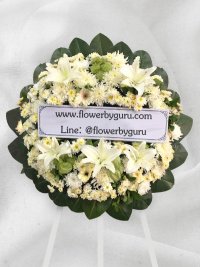 พวงหรีดขาวเขียว ร้าน Flower By Guru
